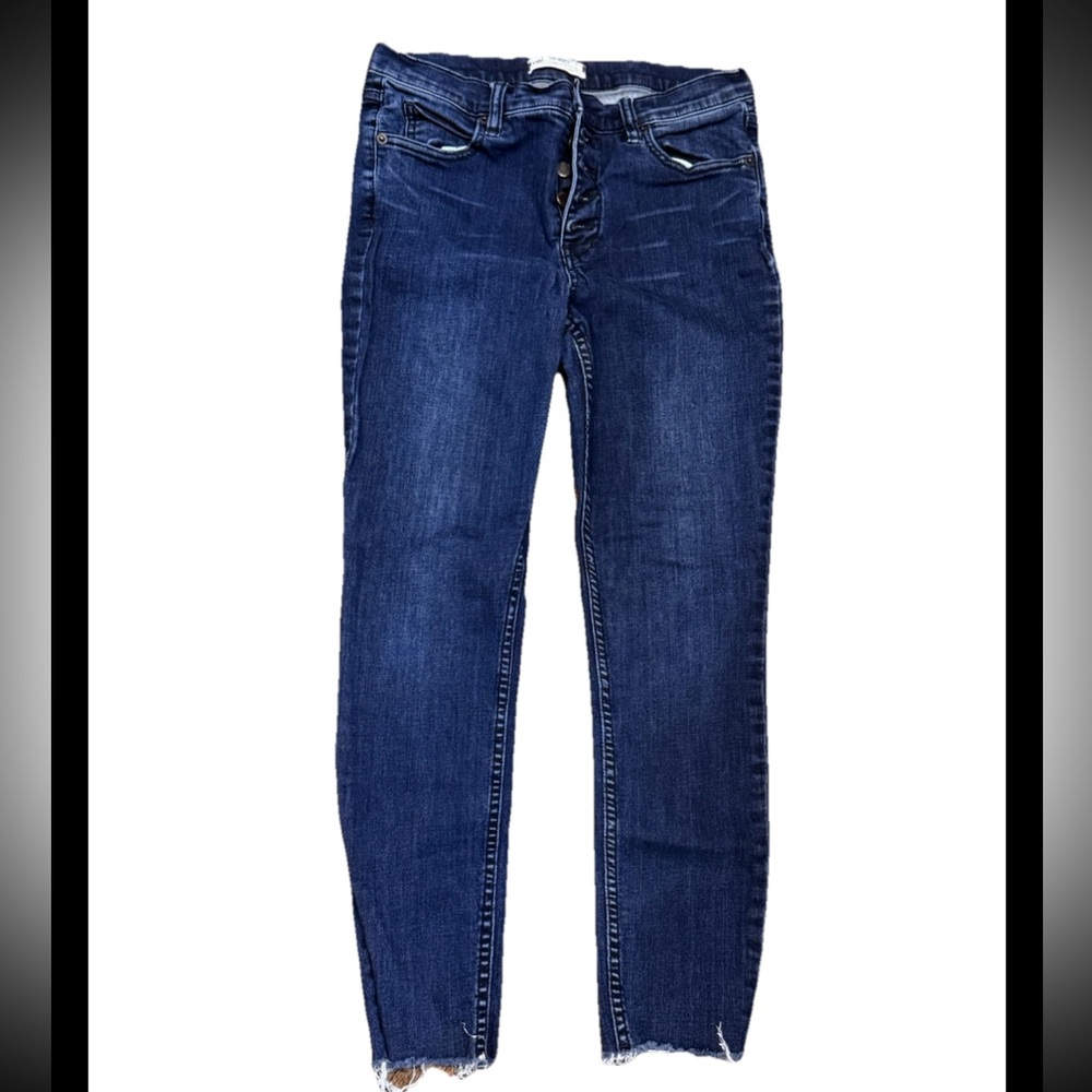 Free People Skinny Women’s 30 Button Fly Raw Hem Denim Jeans Pants 61855